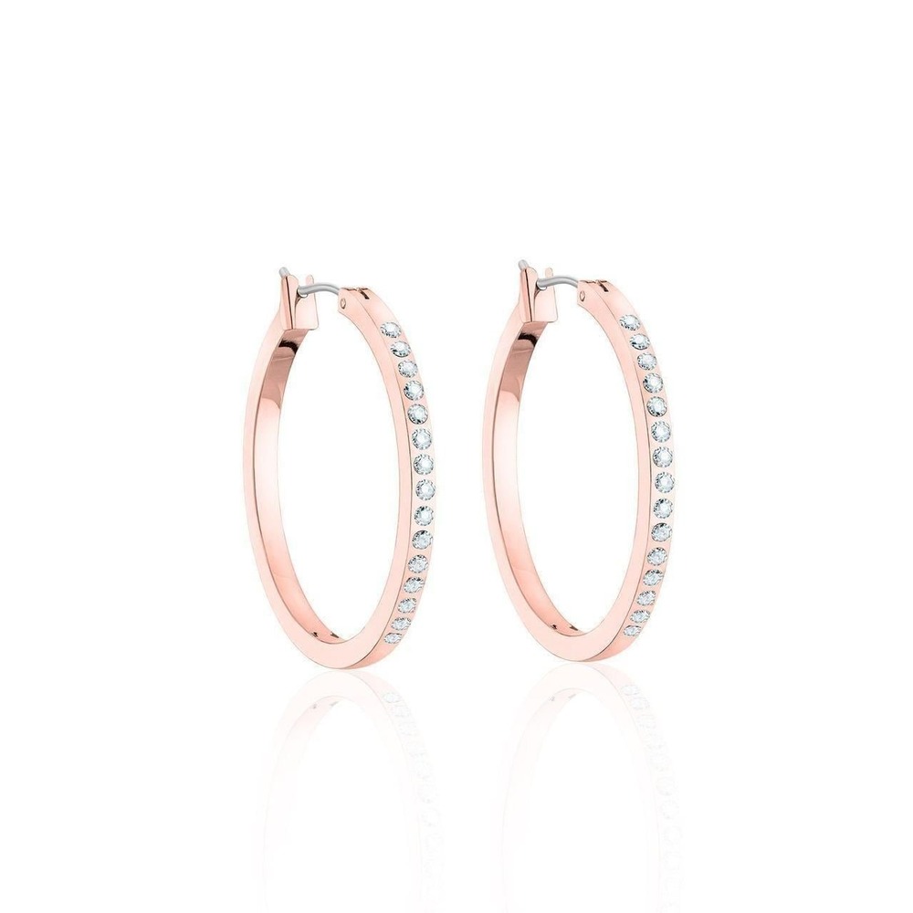 Hoop Earrings Rose Gold Overlay 1.17" Locking Wire Made with Swarovski Crystal